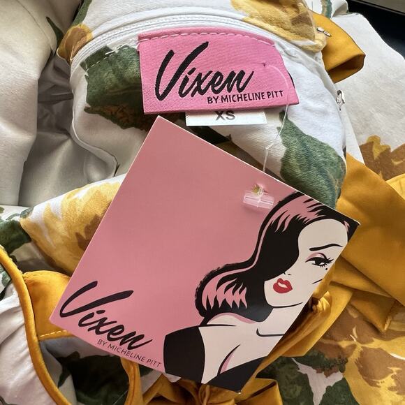 vixen micheline pitt Yellow Rose Wiggle Dress Viva Pinup Rockabilly XS New Ae11 - Picture 9 of 9